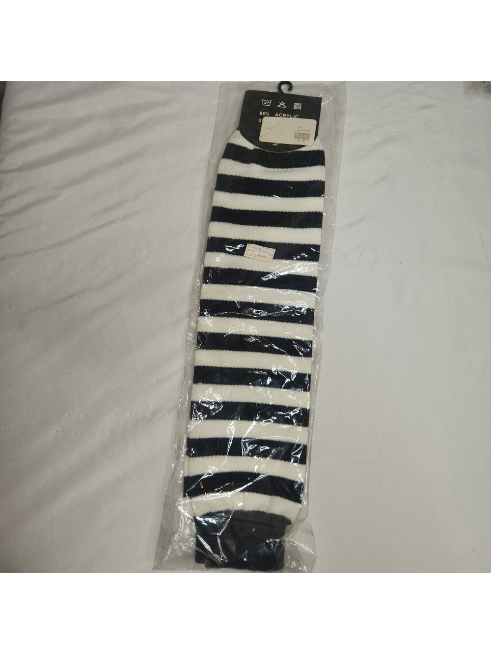 Black white striped acrylic leg warmers